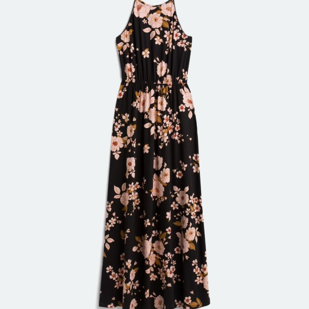 French Grey Black and Pink Halter Sundress Maxi